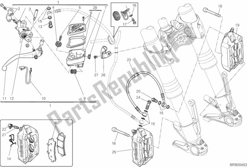 Todas as partes de Sistema De Freio Dianteiro do Ducati Diavel Brasil 1200 2012